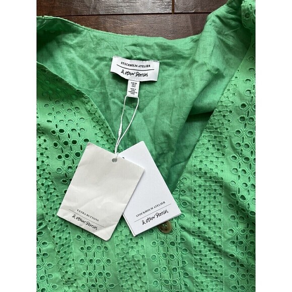 Stockholm Atelier Other Story’s NWT Green Button Down Tie Back Summer Dress Sz 6 - Picture 7 of 8